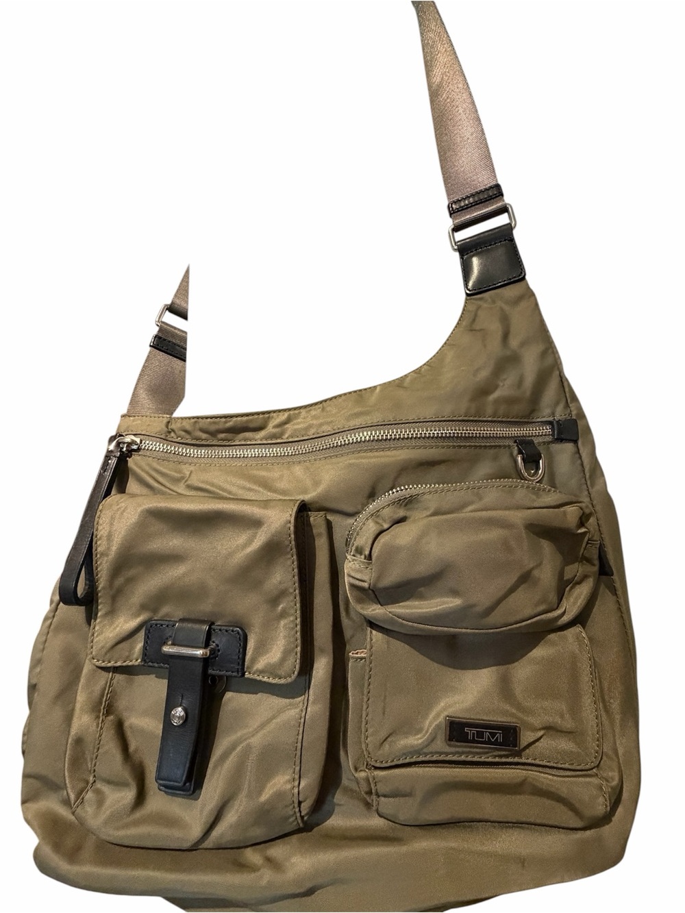 Tumi Olive Nylon Multi-Pocket Messenger Bag